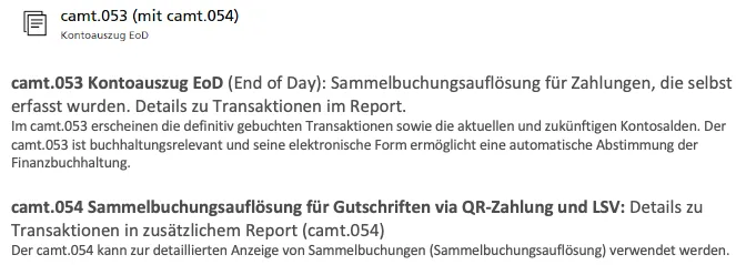 Beschreibung des Reports «camt.053 (mit camt.054)» Kontoauszug EoD